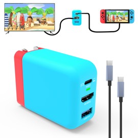 Basicolor Switch Dock Charger, Game Charging, Switch Charger, New Semiconductor Material GaN Type C Charger, Fast Charger (USB3.1, HDMI, USB2.0, 3 Interfaces), HDMI Converter Adapter, Compatible with