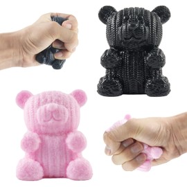 Gytera 2 Packs Stretchy Bear with Fluffy Hair Fidget Toys Adults Kids, Cute Stress Balls Squishy Toys Sensory Toys for Kids with Autism, Classroom Prizes Birthday Gifts for Boys Girls