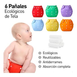 Pañales Ecológicos Reutilizables Pack 6 + 6 Insertos Bluelander Ajustables