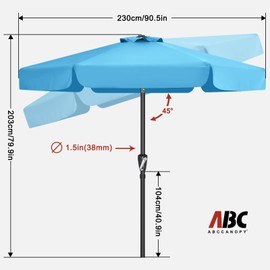 ABCCANOPY 7.5ft Patio Umbrella, Outdoor Table Umbrella with Push Button Tilt and Crank, Market Umbrella for Patio Pool, Garden, Deck (Lake)