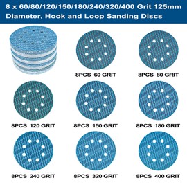 STEBRUAM 125mm Sanding Discs Pads, 64Pcs Diamond Shape Sand Paper 5 Inch Zirconia Hook and Loop Sanding Pads 60/80/120/150/180/240/320/400 Grits Sand Paper for Random Disc Sanders & Orbital Sander