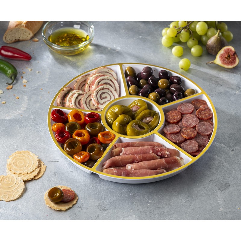 Plasticpro 6 Sectional Round Plastic Serving Tray/Platter (8, White &