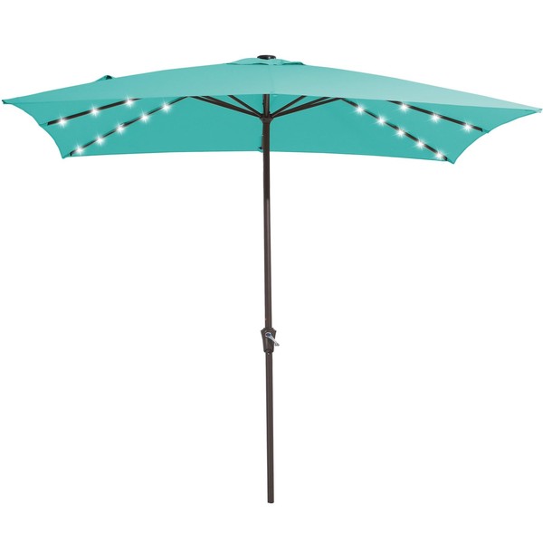 JEAREY 8x10 ft Rectangular LED Lighted Patio Umbrellas Outdoor Solar