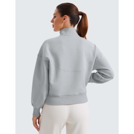CRZ YOGA SoftAura Half Zip Sweatshirt for Women Long Sleeve Pullover Workout Casual Funnel Neck Tops with Pocket Rhino Grey Small