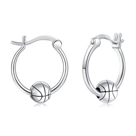 Baseball/Football/Basketball Earrings 925 Sterling Silver Hoop Earrings Hypoallergenic Sports Earrings Cool Basketball Gifts for Men Sensitive Ears