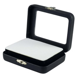 Novel Box Black Leatherette Glass Top Gem Box Loose Stone Jewelry Case Display with ClaspReversible Pad - White & Black