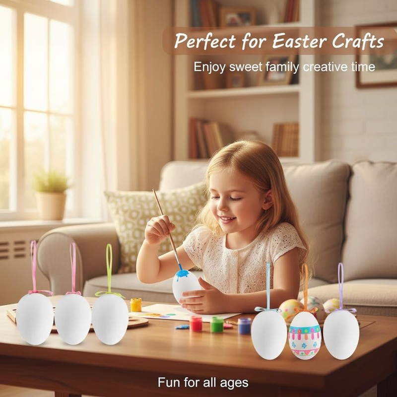 12 Pcs White Easter Egg Decorations, Hanging Tree Ornaments,Home Décor
