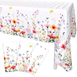 AIBIIN 3Pcs Spring Floral Plastic Tablecloth, Wildflower Butterfly Disposable Table Cover for Home Decor Summer Spring Picnic Dining Baby Shower Weeding Birthday Party Decorations 108x54inch