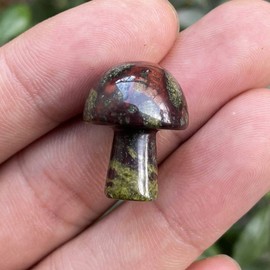 Ladeukoi Ladeukoi 5Pcs Mini Mushroom Shaped Gemstone Statue Figurine, Carved Crystal Stone Mushrooms Crafts for Healing Chakra Reiki Balancing Home Decoration, Dragon Bloodstone