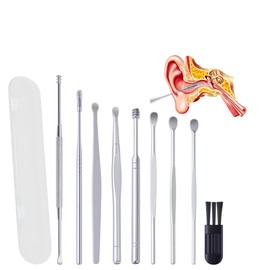 Kit Limpiador de Oídos 8 Piezas de Acero Inoxidable con Estuche – Herramientas para Limpieza de Oídos, Eliminación de Cerumen, Espiral, Clip y Cepillo Portátil