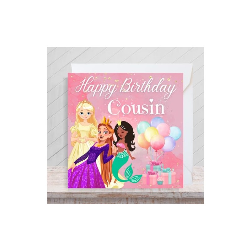 Second Ave Cute Pink Princess Cousin Square Birthday Greeting Card