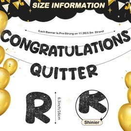 Fulmoon Pre Strung Congratulations Quitter Glitter Banner Funny Retirement Banner Retirement Party Decorations Retirement Party Supplies Garland for Men Women Gifts, No DIY (Black)
