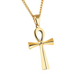 HIJONES Mens Stainless Steel Simple Vintage Egyptian Ankh Cross Pendant Necklace Gold