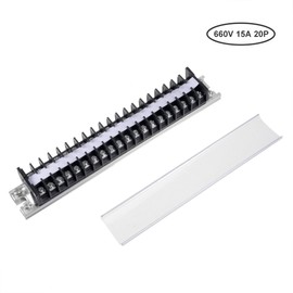 uxcell Barrier Terminal Strip Block 660V 15A Dual Rows 20P DIN Rail Base Covered Connector