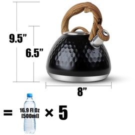 Tea Kettle, Toptier Teapot Whistling Kettle with Wood Pattern Handle Loud Whistle, Food Grade Stainless Steel Tea Pot for Stovetops Induction Diamond Design Water Kettle, 2.7-Quart Black