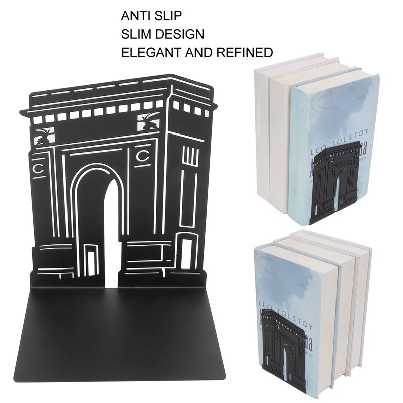 4 Pcs Metal Bookends Anti Slip Exquisite Unique Design Black