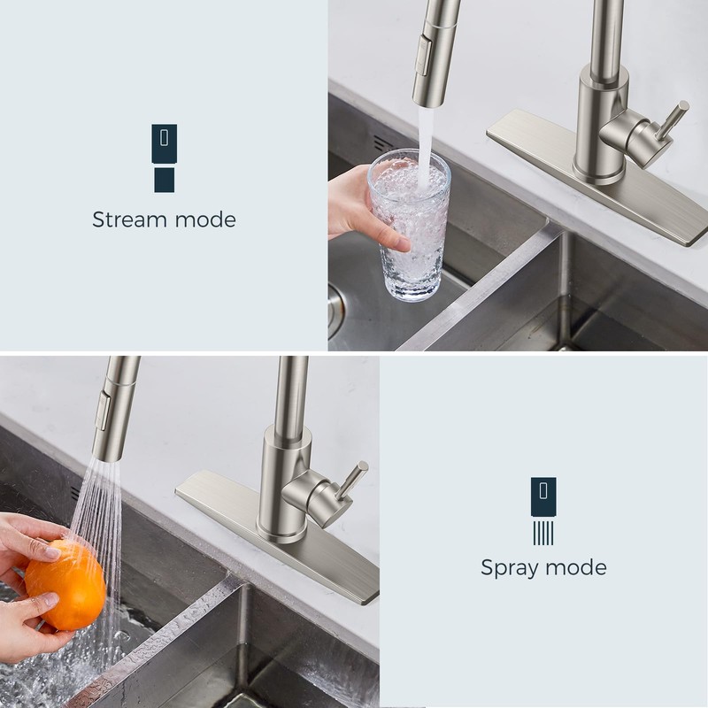 FORIOUS Kitchen Faucet with Soap Dispenser, Kitchen Faucet with Pull