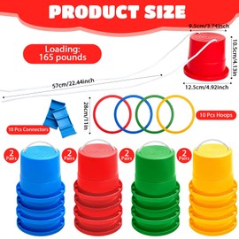 Foilswirl 8 Pairs Balancing Stilts for Kids Walking Stilts Toys Sports Platform Stilts with Hopscotch Ring Game 10 Multi Colored Plastic Rings and 10 Connectors for Coordination, Strength, Active Play