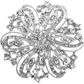 Crystal Rhinestone Brooch for Women Silver Brooch Silver Twisted Petals Flower Brooch Pins Clear Rhinestone Brooch Pins Rhinestone Jewelry Pins for DIY Bridal Wedding Bouquet Bridesmaid Jewelry