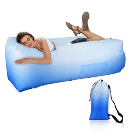 GAOHANgh Inflatable Couch Air Sofa - Portable Gradient Color Inflatable Lounger for Camping, Hiking, Festival & Beach Accessories - Waterproof and Easy to Set Up Camping Essentials Beach Gear (Sky)