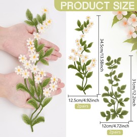 WEBEEDY 8 Pcs Green Leaves Floral Lace Applique Forest Leaves Vine Applique 3D Lace Clothing Embroidery Patch,Daisy Sewing Applique Crafts for Costume Clothing Craft Projects,2 Styles 4 Pairs