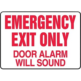 Accuform Signs MEXT932VA Aluminum Safety Sign, Legend "Emergency EXIT ONLY Door Alarm Will Sound", 10" Length x 14" Width x 0.040" Thickness, Red on White