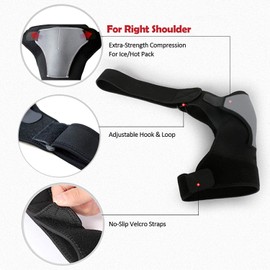 Shoulder Support - Adjustable Shoulder Brace Compatible with Hot/Cold Pad for Rotator Cuff, Pain Relief, Dislocated AC Joint, Labrum Tear, Bursitis, Tendinitis - Neoprene Shoulder Compression Sleeve