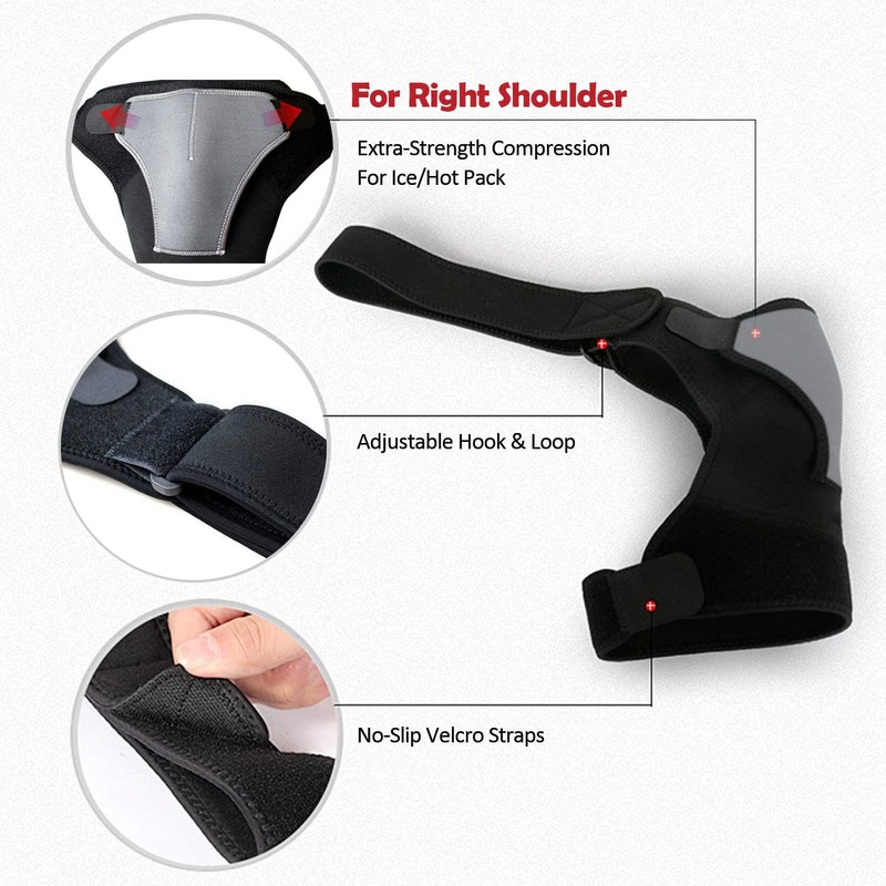 Shoulder Support - Adjustable Shoulder Brace Compatible with Hot/Cold Pad