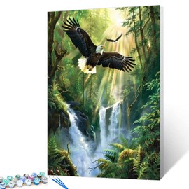 Aihonmin Nature Landscape Paint by Numbers Mountains Waterfall Paint by Numbers Kits for Adult,Beautiful Lakehouse Painting Kits on Canvas for Home Wall Decor Without Framed 16''W x 20''H