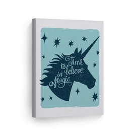 Smile Art Design Time to Believe in Magic Quote Unicorn Wall Decor Unicorn Gift CANVAS PRINT Kids Room Decor Wall Art Baby Room Decor Nursery Decor Ready to Hang Made in the USA- 17x11