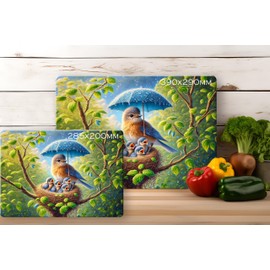Noble & Page - Tempered Glass Cutting Board - 285x200mm Gloss Chopping Board - Bluebirds