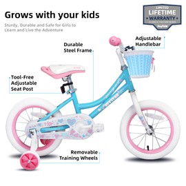 JOYSTAR 18 Inch Girls Bike for 5 6 7 8 9 Years Old Kids Bike for Ages 5-8 Years Girls with Training Wheels and Basket 18" Children Bikes Bicycle with Handbrake in Blue