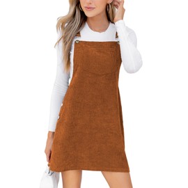 CUPSHE Women's Corduroy Dungare/Sleeveless Autumn Square Neck Braces Buttons Casual Dresses with Pockets Mini Dress, brown
