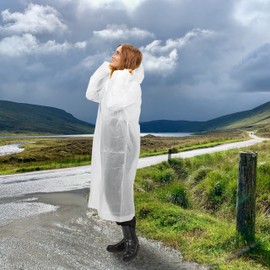 Relaxdays Raincoat Set of 2 with Hood, Rain Poncho, Reusable, Women & Men, Waterproof, Long, Lightweight, White