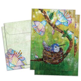 Tree-Free Greetings - New Baby Greeting Card - Artful Designs - 2 Cards + Matching Envelopes - Made in USA - 100% Recycled Paper - 5"x7" - Little Nestling New Baby Card (GT17311)