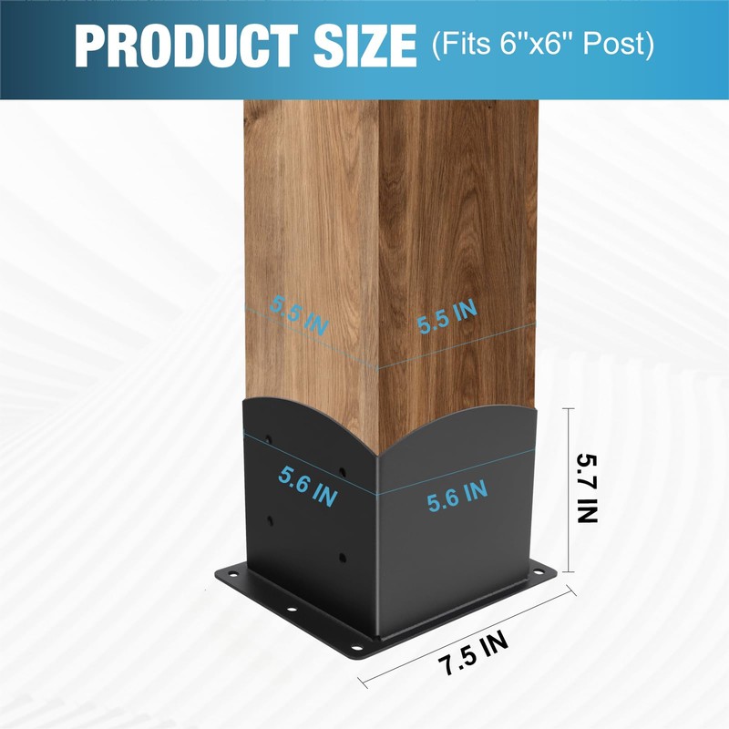 Post Base 2 Pcs, 6"x 6" (Inner Size 5.6"x5.6") Wood
