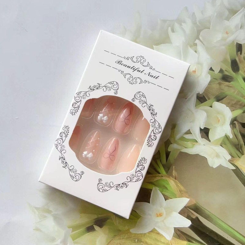 Bow French Tip Press on Nails Medium Almond Fake Nails