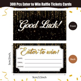 300 Pcs Black Gold Enter to Win Raffle Tickets Cards 3.5 x 2 Inch Entry Form Ticket Cards for Contest, Auction, Raffles, Ballot Box with Space for Name, Email Address Phone Number Fields (300)