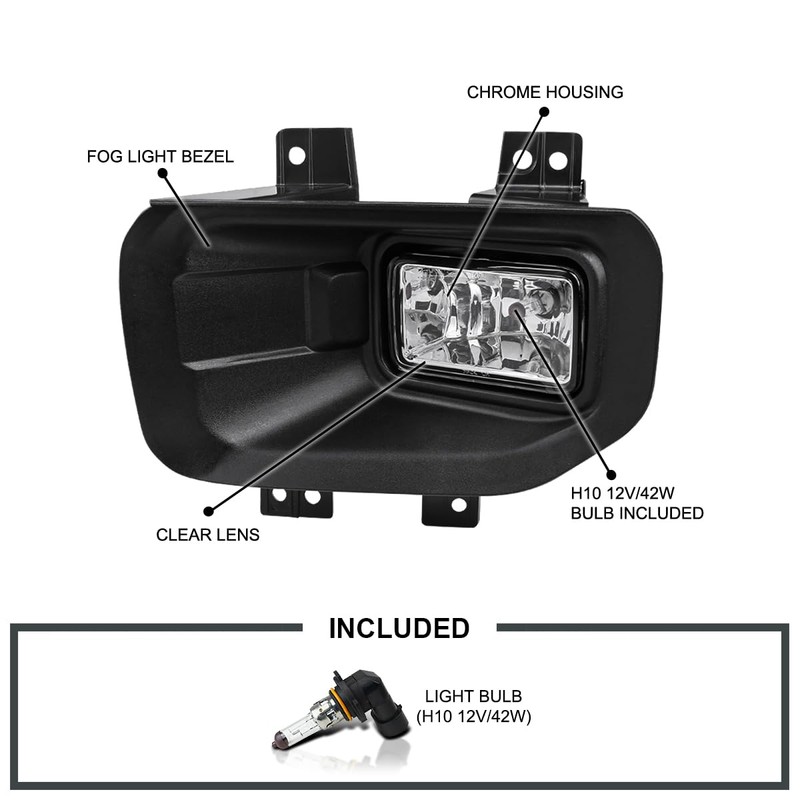 Spec-D Tuning Clear Bumper Driving Fog Lights + Bulbs Compatible