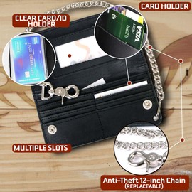 Milwaukee Leather Men's Genuine Leather Bi-Fold Biker Wallets w/Anti-Theft Stainless Steel Chain - 7 Inch