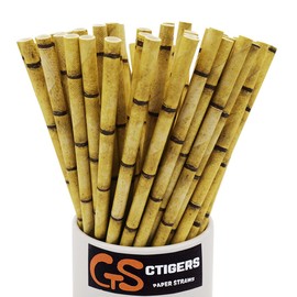 CTIGERS Cute Bamboo Pattern Paper Straws Biodegradable Drinking Straws Box of 100