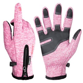 ActFun Winter Gloves, Anti Slip Touchscreen Windproof Cycling Gloves, Warm Gloves Cold Weather Cycling Gloves for Men Women Walking Riding Driving, Pink