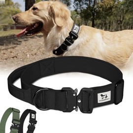 Canisalfa Adjustable Tactical Dog Collar for Medium Dogs, Nylon Dog Collar with Handle & Quick Release Heavy Duty Metal Buckle, Premium Dogs Collars with GPS & Leash Attachment Options, Black, Medium