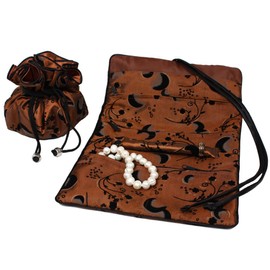 Serena Travel Set Jewelry Organizer Soft Silky Abstract Floral Burnt Orange