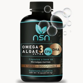 NSN | Omega 3 Algae ULTRA | DHA y EPA - 5x veces más Absorbible | Formulado por la Dra. Friné Velázquez | Microalgas Marinas | Sin sabor a pescado