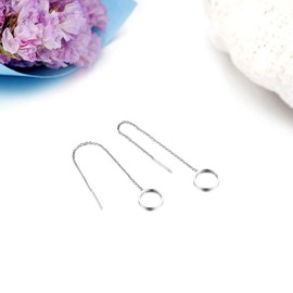 JewelryWe Jewellery Pull Through Earrings Stainless Steel Cross Star of David Long Chain Threader Ear Line Earrings for Women Girls Silver Gold Rose Gold, Stainless Steel