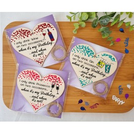 Set of 3 Hanging Decorations Wooden Hearts Happy Birthday Card Alternative | I Only Drink on 2 Occasions | Gin | Wine | Prosecco