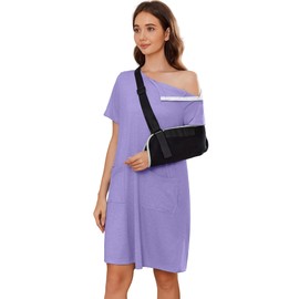 Deyeek Women's Post Shoulder Surgery dress Tear Away Short Sleeve Full Open Side Snap Adaptive Clothing with Pockets Lilac