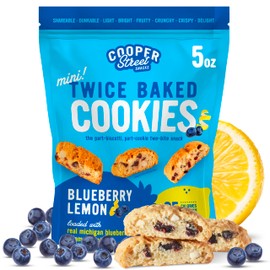 Cooper Street Twice Baked Lemon Blueberry Biscotti Cookies - Light and Crispy Coffee Cookie Bites - Traditional Low Calorie Italian Snacks for Adults & Kids - Kosher, Dairy, Peanut & Soy Free - 5oz