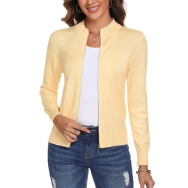 Totatuit Womens Casual Zip Up Jacket Lightweight Zipper Cardigan Fall Outfits Crewneck Clothing Knitted Sweater Tops Long Sleeve Apricot XLarge